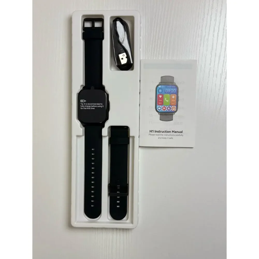 RUIMEN H1 44mm Smart Watch Touch Screen 4GB Black Silicone Band Android/iOS